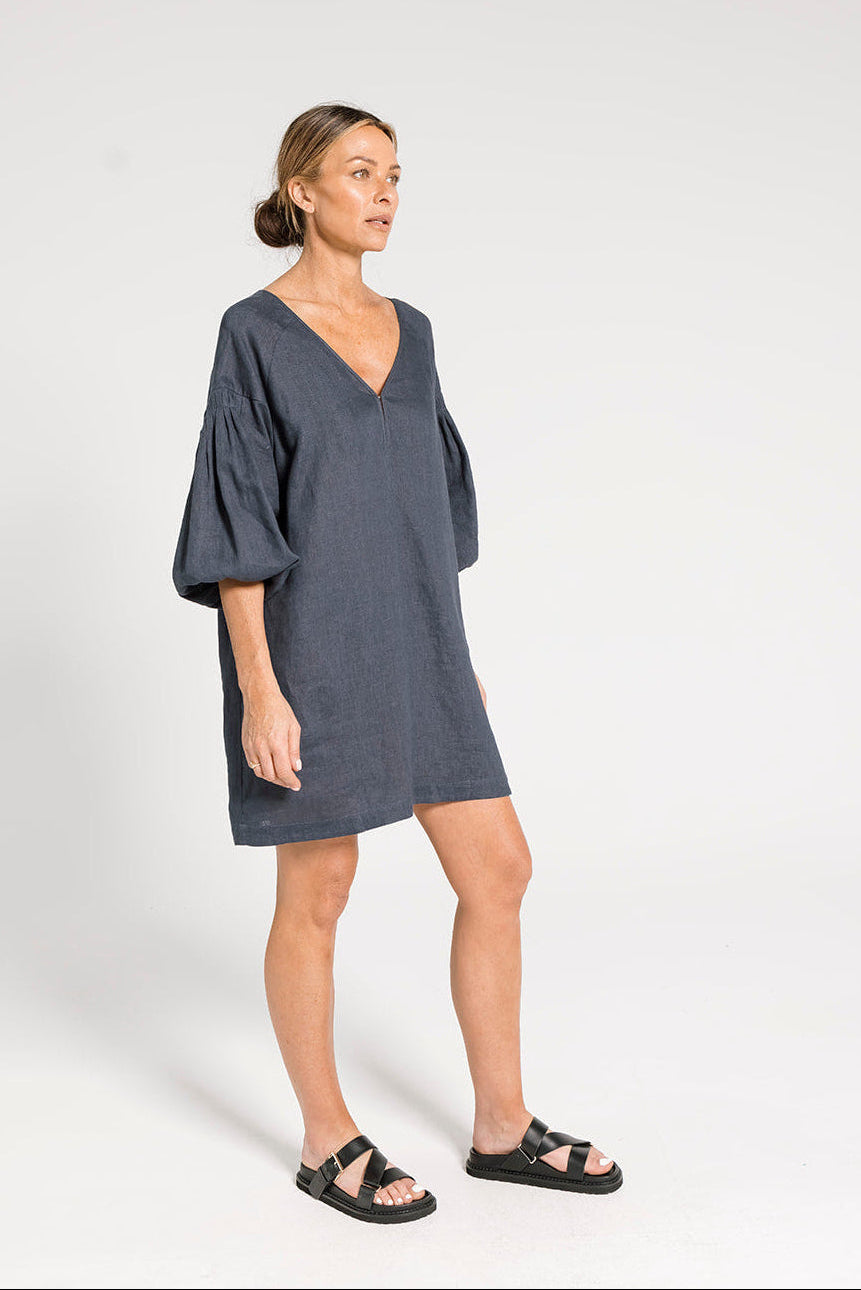 Nina Pleat Sleeve Dress - Ocean