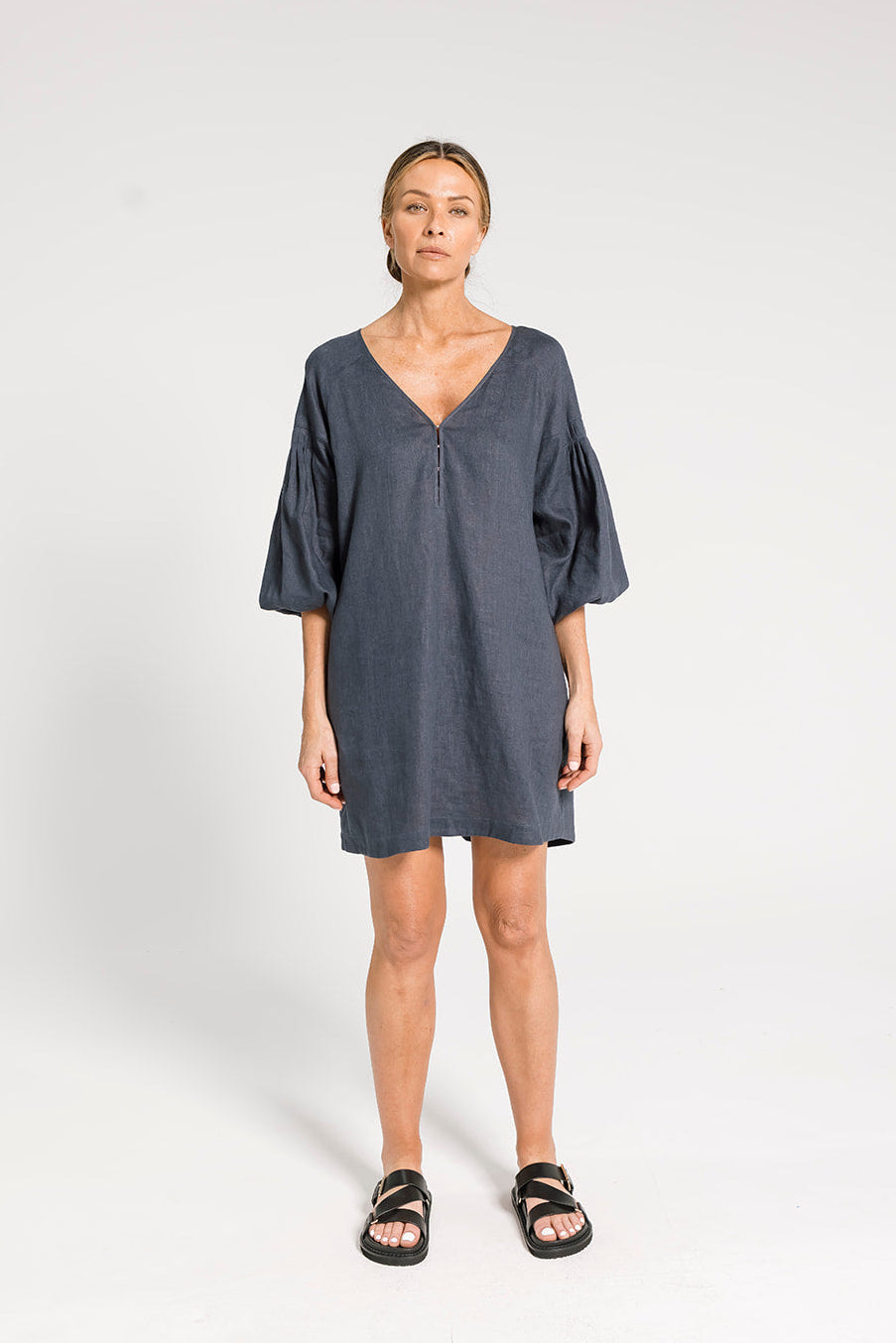Nina Pleat Sleeve Dress - Ocean