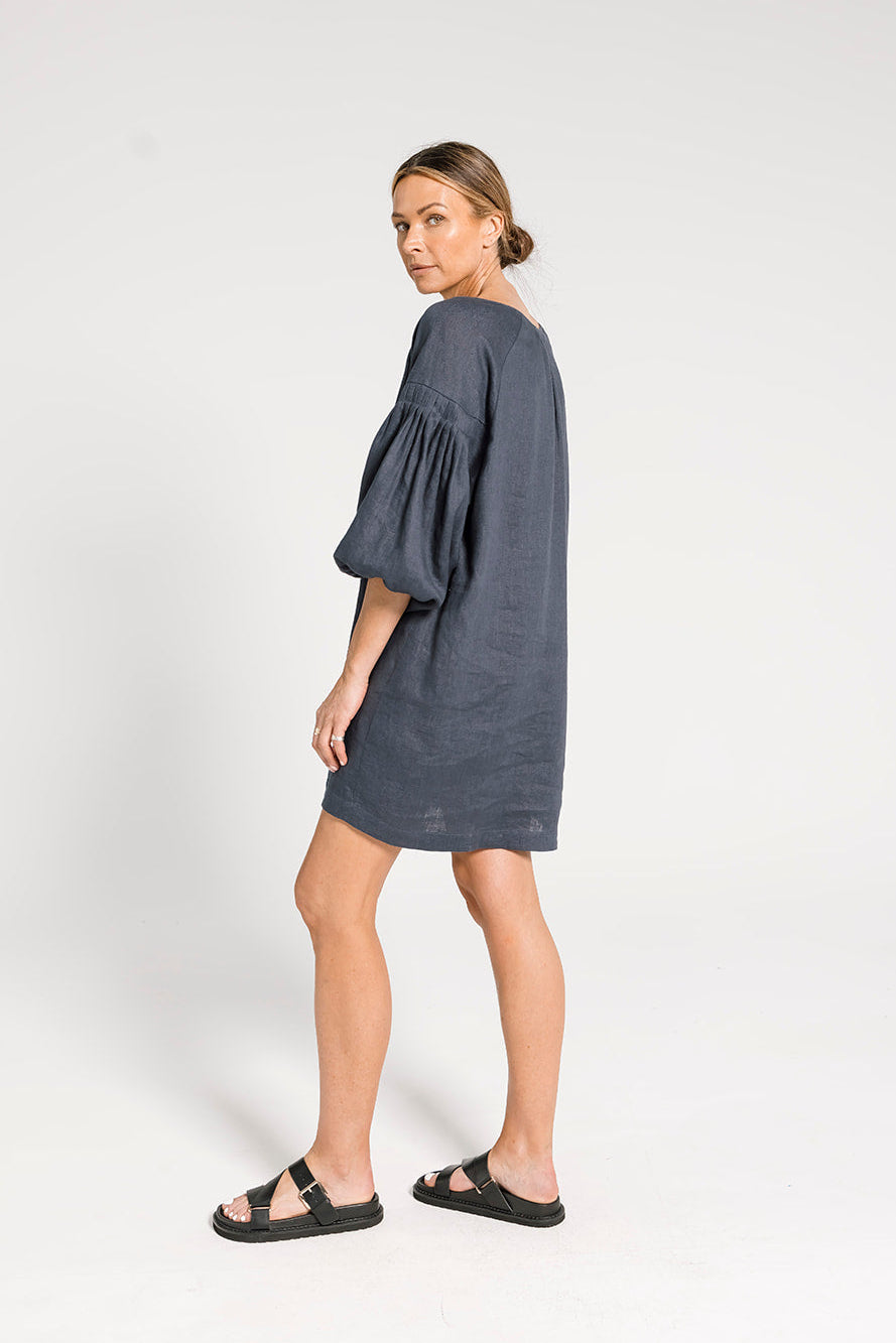 Nina Pleat Sleeve Dress - Ocean