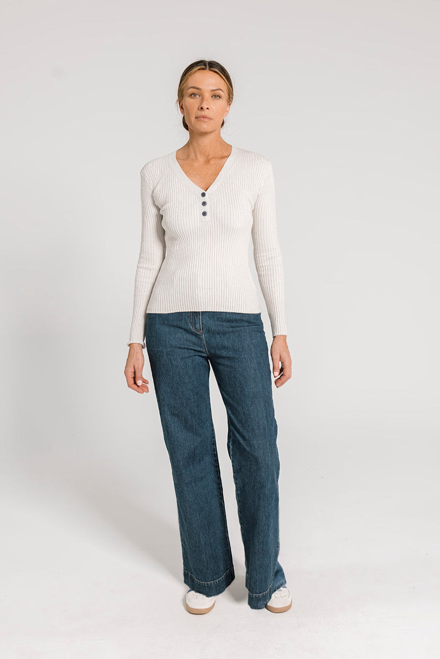 Ava Rib Top - Ecru