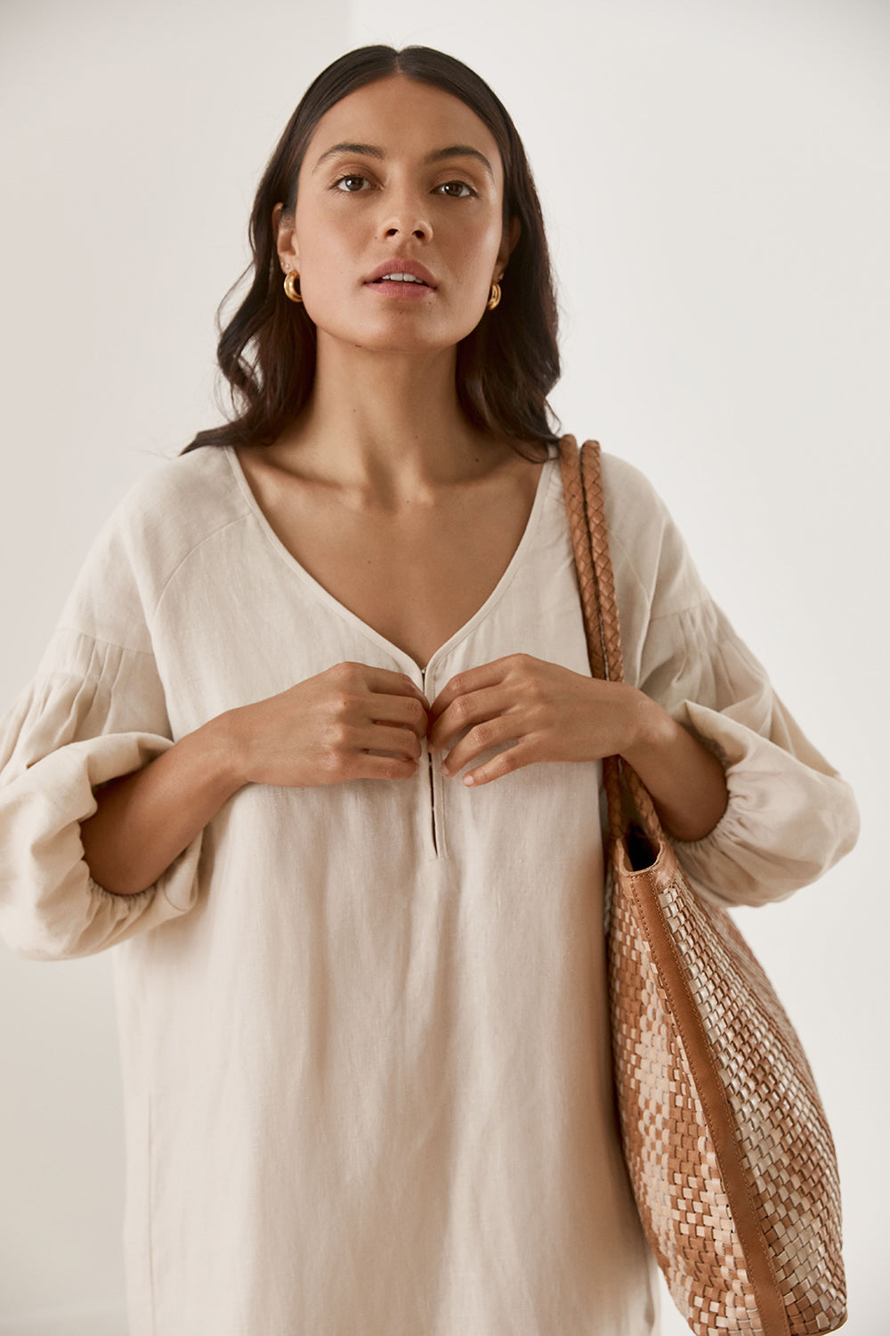 Nina Pleat Sleeve Dress - Putty